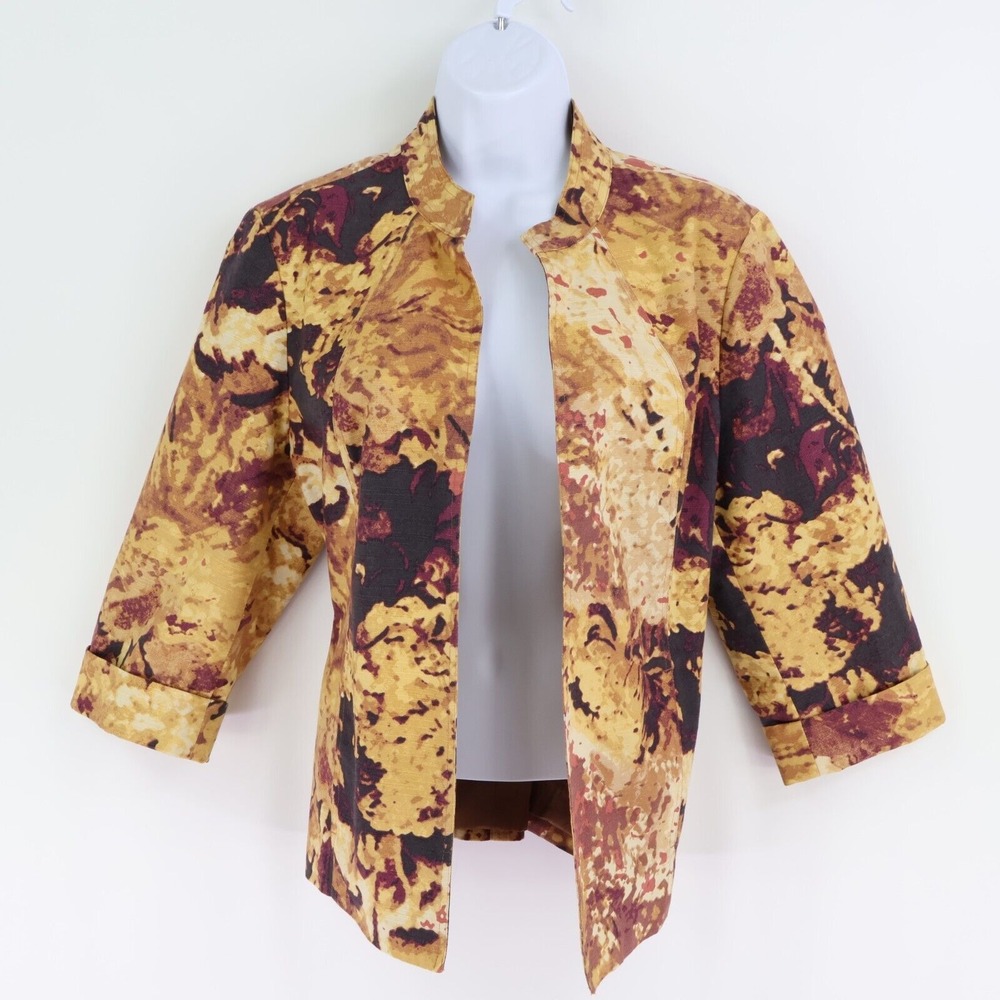 Coldwater Creek Blazer Jacket Womens Sz PL Multicolor Floral 3/4 Sleeves Classic
